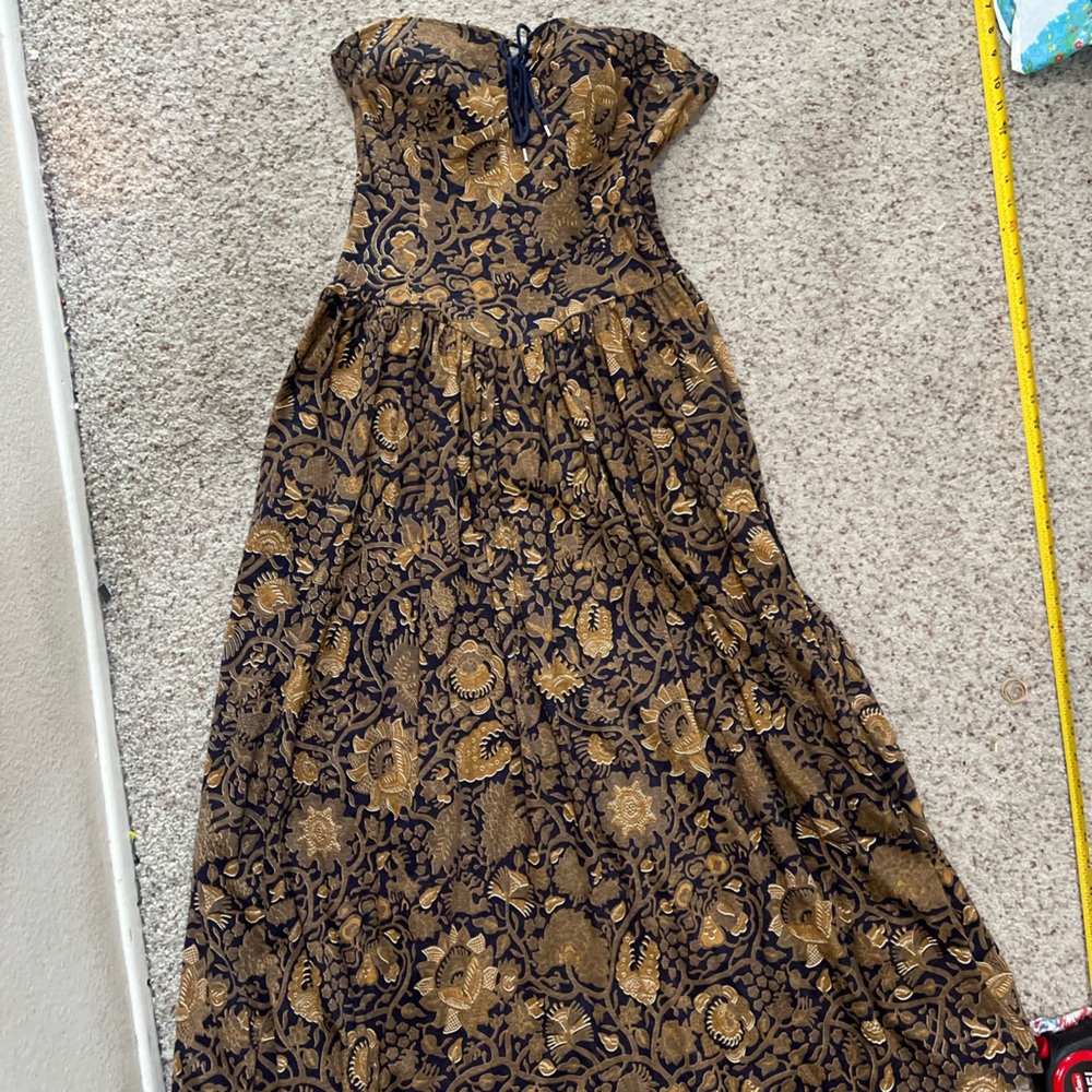 VNTG Claudine Bueché brown strapless floral cotton couchette pockets dress sz 10 - Picture 9 of 15